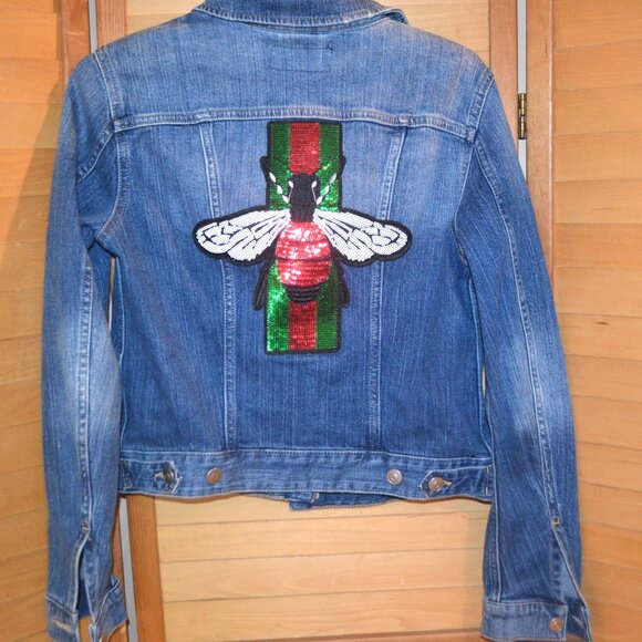 Jean Jacket Sparkle Sequins Honey Bee Sojara Size Xs to Small - Picture 1 of 5